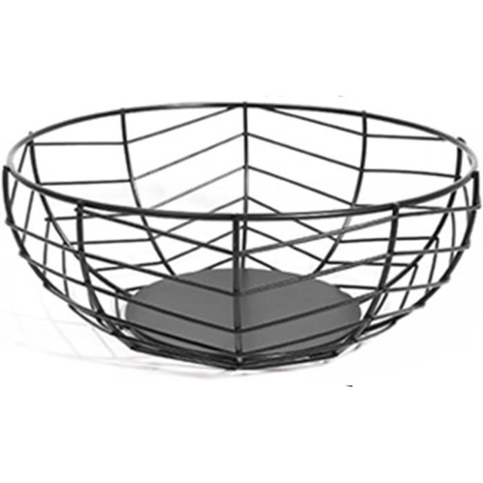 Corbeille à Fruits Métal Avec Couvercle - 2 Paniers Maille 27x24 Cm - Noir Et Blanc - Rangement Légumes/Pain - Déco Cuisine