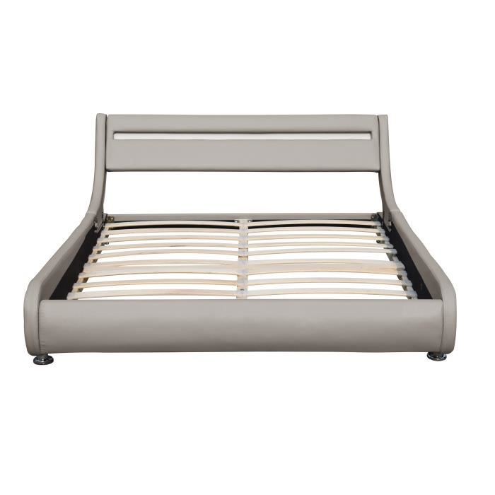 Lit Ava pour matelas 140x200 - Sommier Tte de Lit LED Incurve - Couleur GRIS