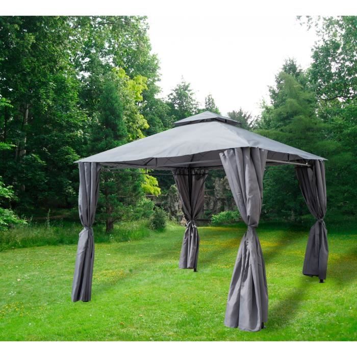 Auvent Imperm/éable et Pieds T/élescopiques VonHaus Tonnelle Grise de Qualit/é Sup/érieur 3 M x 3 M avec Pieds Lest/és