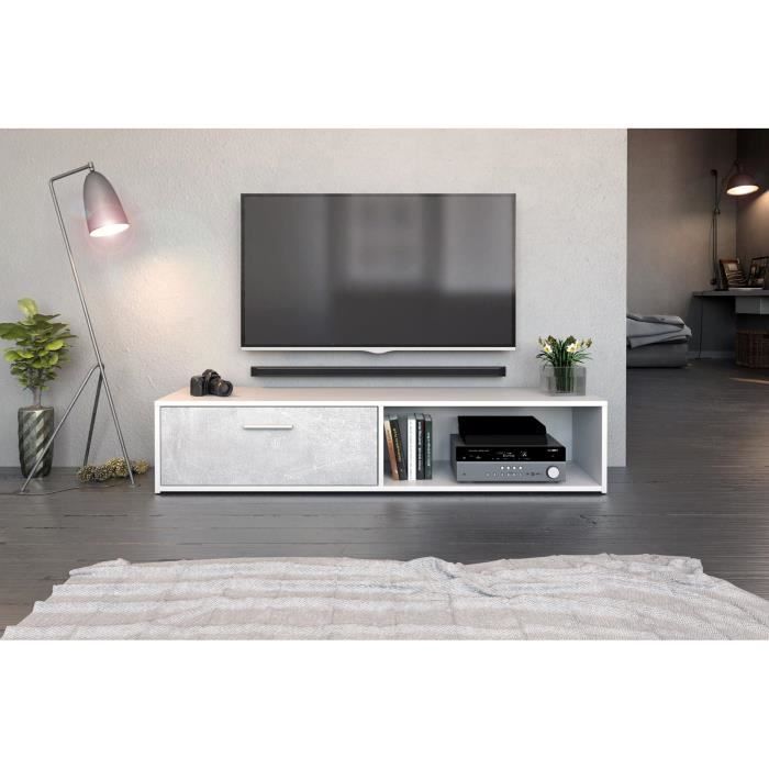Decoro Meuble Tv Bas Modern Vento Effet Blanc Mat Et Beton Achat