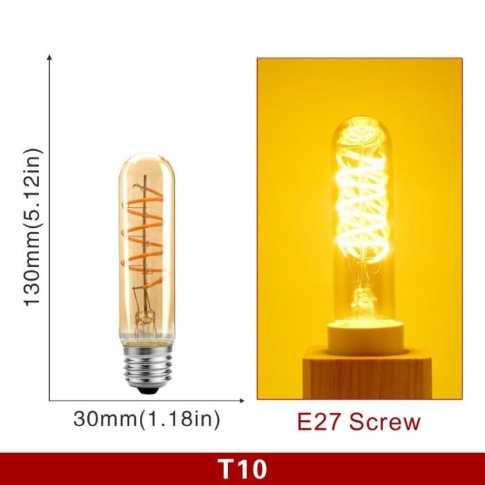 (T10 E274W 220VOuiWarm white 2200K)Ampoule LED à filament spiral E14