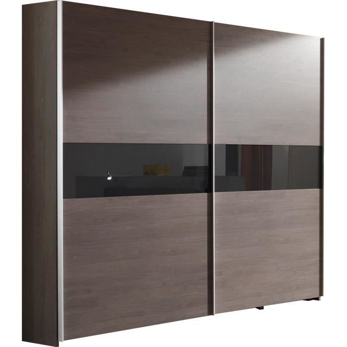 Armoire 250 Cm En Bois Avec Porte Coulissante Coloris Chene Fonce