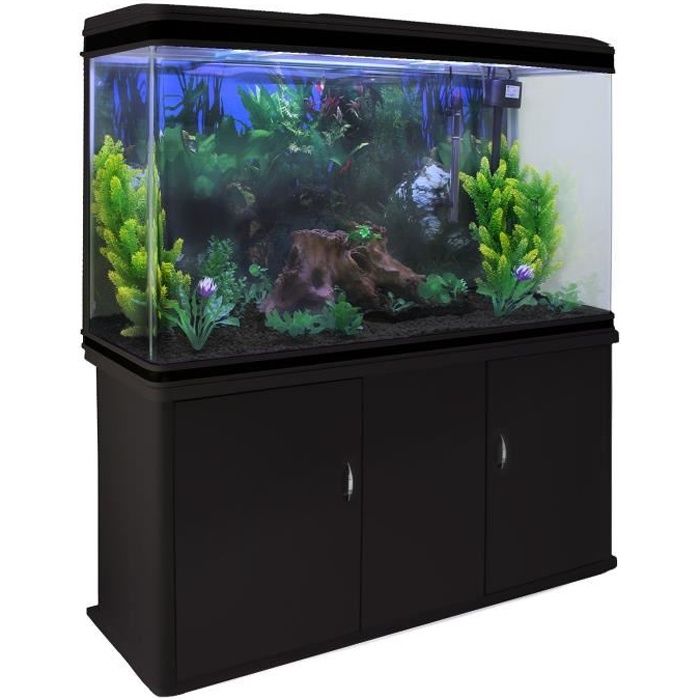 MONSTERSHOP Aquarium &agrave; bords Noir avec Kit de D&eacute;marrage et Meuble de support Noir