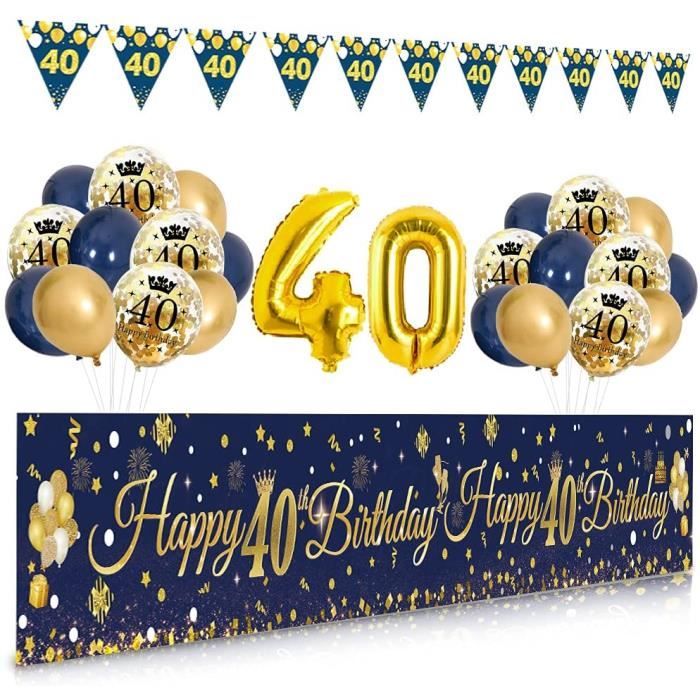 Decoration Anniversaire 40 Ans Homme Femme Banderole Joyeux Anniversaire Bleu Or Ballon Or Confettis Ballons Triangle Drapeau Guir Cdiscount Maison