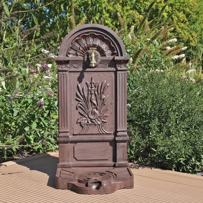 Fontaine Murale Antique Antikas - Style Vieilli Avec Support Seau - En Fonte Patinée