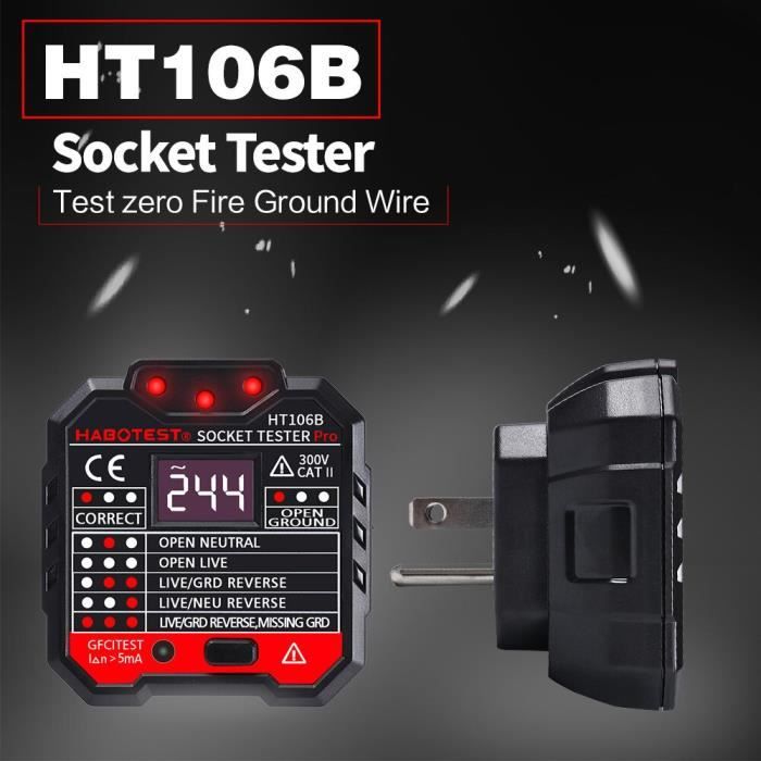 HT106B HT106D HT106E Affichage num/érique testeur de Prise Plug Polarit/é Phase d/étecteur de contr/ôle de la Tension dessai Multi-Fonction Electroscope,HT106E UK