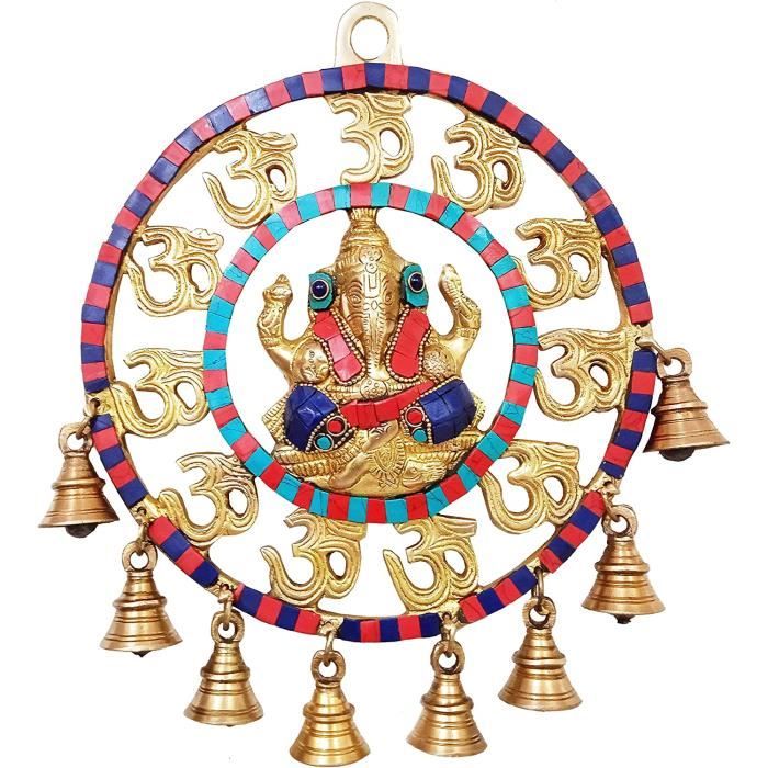 Tenture Murale Ganesha Vintage – Coton Perlé, Brodé Main, Inde, 16x12