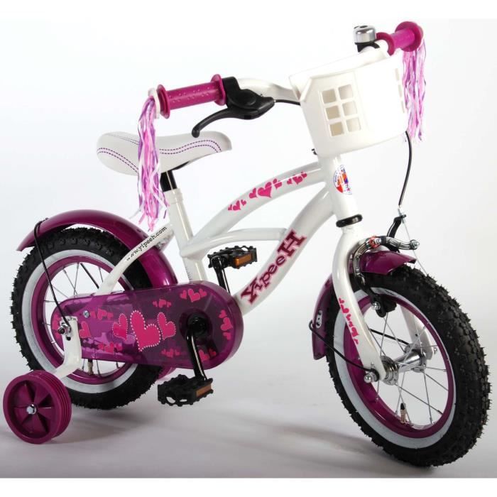 Vélo enfant fille 12 pouces Yipeeh avec roues de stabilisation, blanc violet