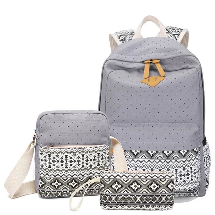 Gris DIOMO Canvas School bags Set For Girls Female Backpack