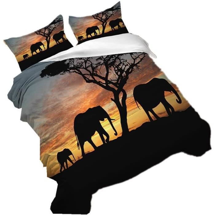éléphant Parure De Lit En Microfibre Avec Housse De Couette Imprimée En 3D, Housse De Couettes Pour Enfant, Style 3 Pièces, Avec Taie D'oreiller,Double( 200x200cm