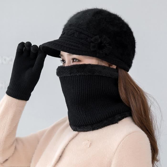 Cagoule Coupe-vent Hiver Femme - Bonnet écharpe 2-en-1 - Pour Ski, Vélo, Moto - Pompon Style - Taille Unique
