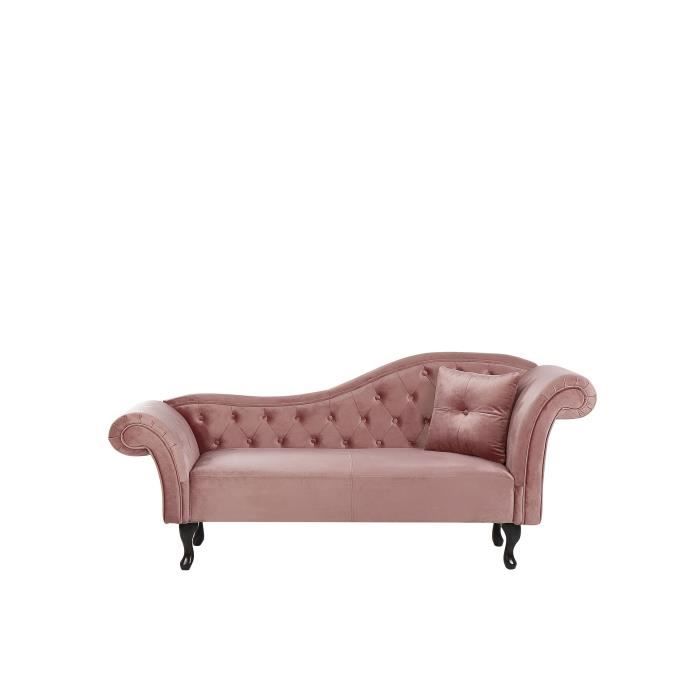 Chaise longue côté droit en velours rose LATTES Chaise longue côté droit en velours rose LATTES