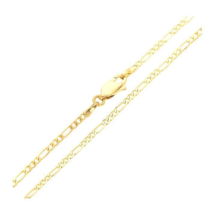 Chaîne de Cou - Homme/Femme - Maille Figaro - 50 cm - 2 2 mm - Plaqué Or Jaune 750/1000 - 3 Microns