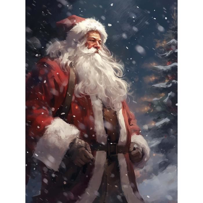 Kit Peinture Diamant 5D Noël – Père Noël Et Sapin, 30x40 Cm, Strass Ronds Résine, Complet Avec Outils