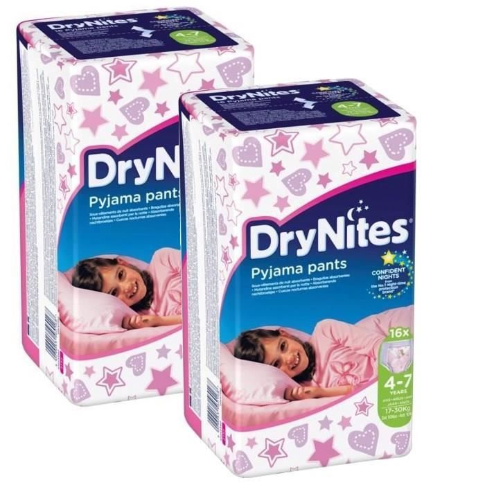 HUGGIES Lot de 2 DryNites Girl 4/7 ans - De 17 à 30kg - 16 couches culottes  pour la nuit - Cdiscount Puériculture & Eveil bébé