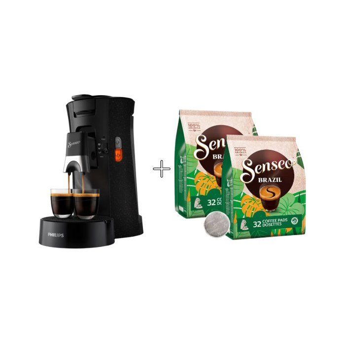 Cafetière à dosette - PHILIPS - SENSEO - CSA240/21 - Select - Noir + 2 Paquets de 32 dosettes - Espresso Brazil