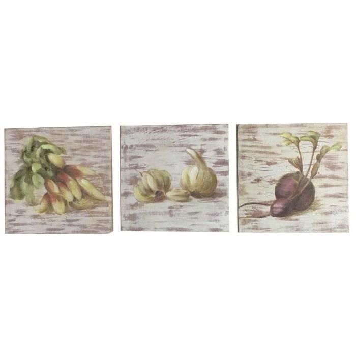 3 Tableaux Cadres En Bois Peint Legumes De Cuisine 20x20 Cm Achat Vente Tableau Toile Cdiscount