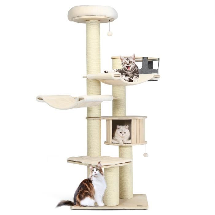 COSTWAY Arbre à Chat 197CM avec 2 Hamac Perchoir Poteaux à Griffer et Niche Tour de Jeux pour Chats avec 2 Pompon Suspendu Beige COSTWAY Arbre à Chat 197CM avec 2 Hamac Perchoir Poteaux à Griffer et Niche Tour de Jeux pour Chats avec 2 Pompon Suspendu Beige