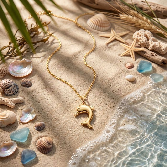 Chaîne Pendentif Dauphins Plaqué Or Jaune - Bijou Occasion - Style Marin Et Féminin