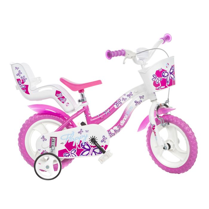 Vélo pour fille blanc et rose Flappy 12 pouces Dino Bikes