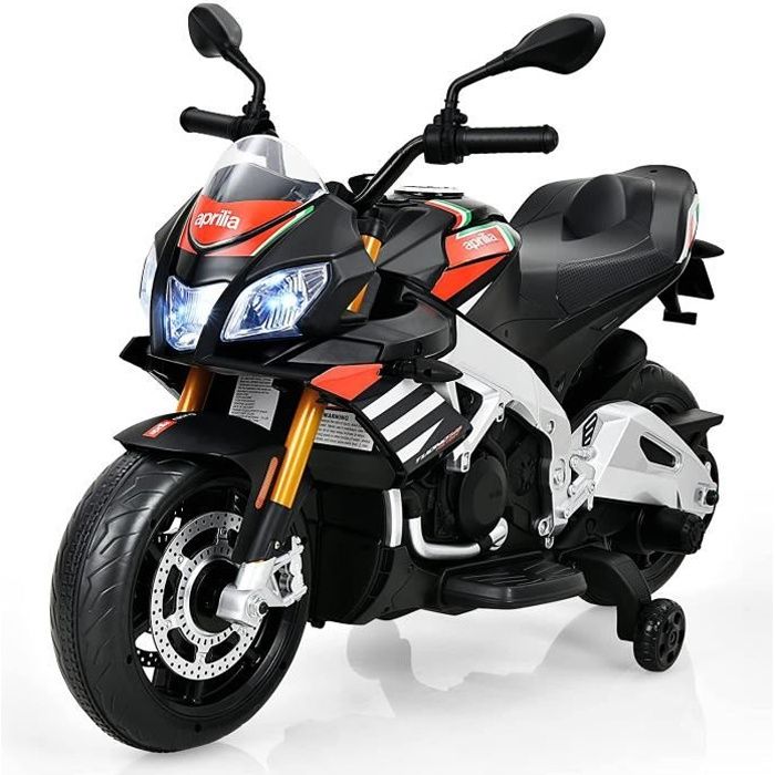Moto électrique Aprilia Pour Enfant 3-8 Ans - 12V, 6 Km/h, Avec Roues Stabilisatrices, Musique Et Phares - 5