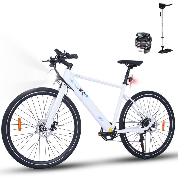 Vélo Électrique de Montagne HITWAY 700C VAE - Batterie 36V 12Ah - Moteur 250W - Shimano 7 Vitesses - Blanc