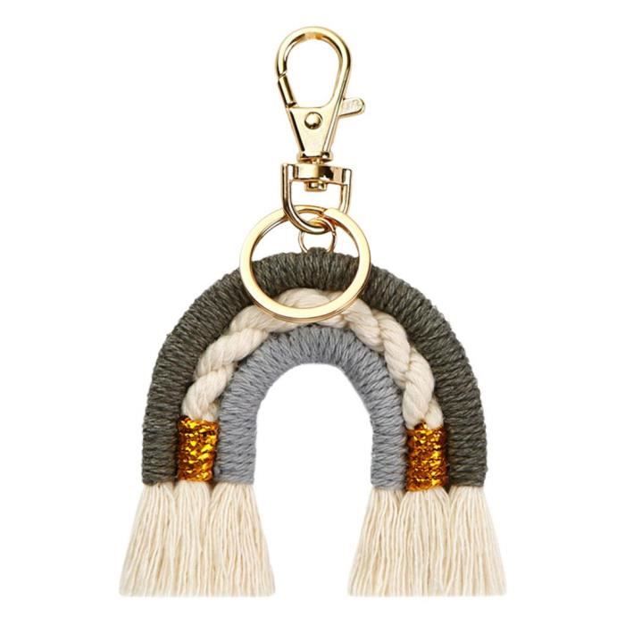 Porte-clés Macramé Arc-en-ciel Tissé à La Main - Déco Bohème Pour Sac, Voiture, Clés | Coton, Gland, Fait Main - 11