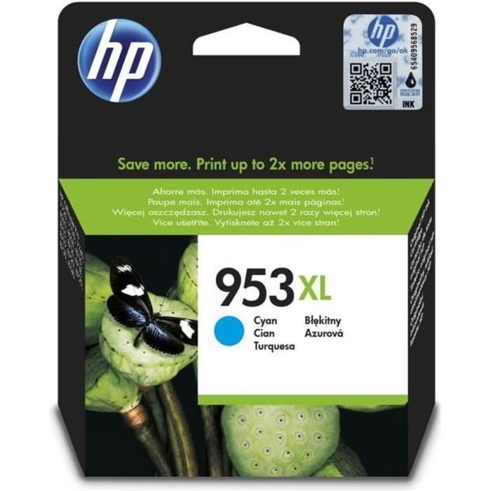 HP 953XL Cartouche dencre cyan grande capacité authentique (F6U16AE) pour HP OfficeJet Pro 8710/8715/8720