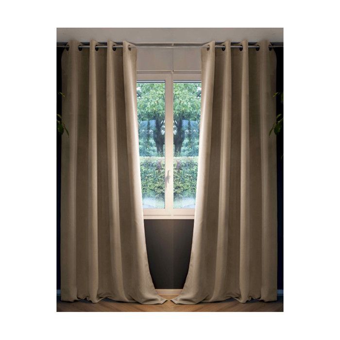 Paire de rideaux occultants tissés brillants avec motif fleur - Beige - Maison - 0.00