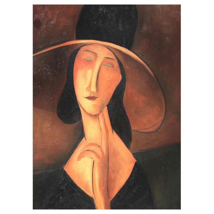 Legendarte - Tableau Impression Sur Toile - Portrait De Jeanne Hebuterne Dans Un Grand Chapeau Amedeo Modigliani cm. 50x70