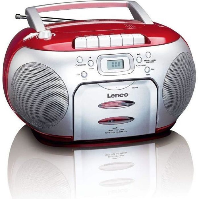 SCD-420 Radio FM portable avec lecteur CD et lecteur de cassettes Rouge