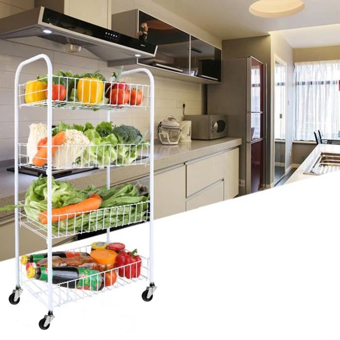 VEVOR Desserte à Roulettes à 4 Niveaux Chariot De Rangement Multifonctionnel 370x355x1065 Mm Roues Verrouillables Avec Poignee Chariot Mobile Paniers 90532488