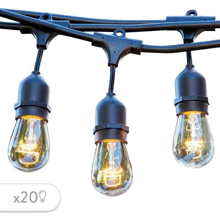 Guirlande lumineuse extérieur - LUMISKY - MAFY 20 LIGHT - 10 m - 20 ampoules à filament vintage - E27 - LED blanc chaud