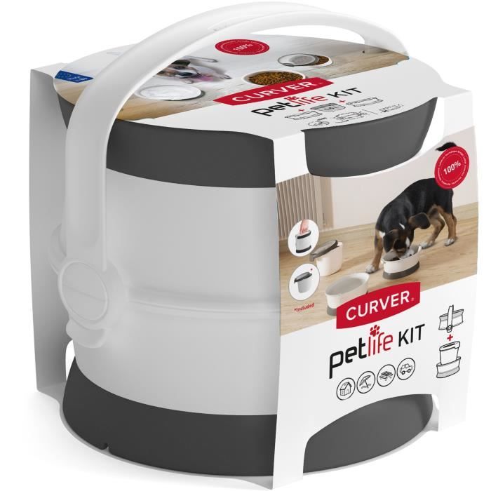 Kit Pet Food nomade - CURVER - Blanc et gris - 18 9 x 17 6 x 18 cm