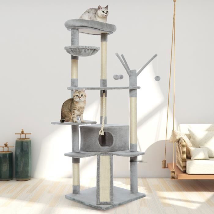 Meilleurs prix pour Arbre à Chat Gris clair - Hauteur de 168cm Grande Taille - Cadre d'escalade de Chat Planche à Gratter Palais de Chat - Mondeer
