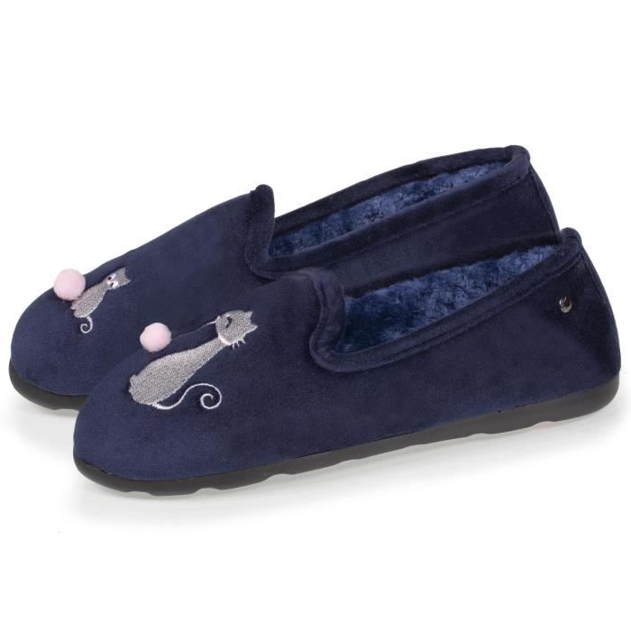 Chaussons chat fantaisie marine femme ISOTONER Semelle