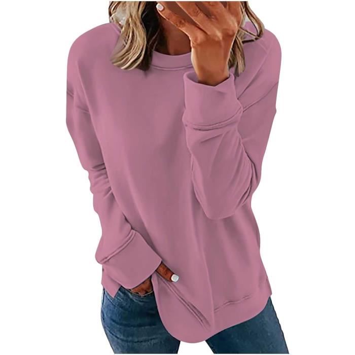 Sweat Femme sans Capuche Couleur Unie, Pullover Femme sans Capuche Sweat  Shirt Pull Femme Chic Et élégant Original Chaud - Rose