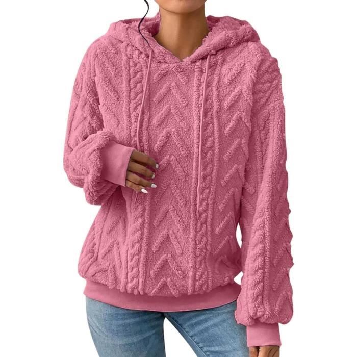 PULL CHANDAIL Polaire Capuche Hiver Chaud Polaire Femme avec Capuche Grande Rose