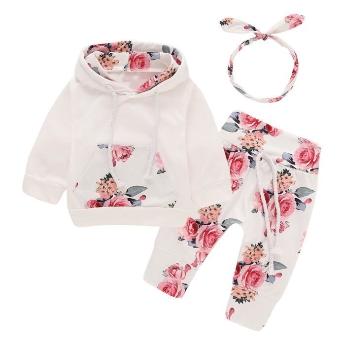 pantalon long tenue vêtements 2PCS Xiu Nouveau-né Bébé Fille Floral Sweats à capuche Tops 