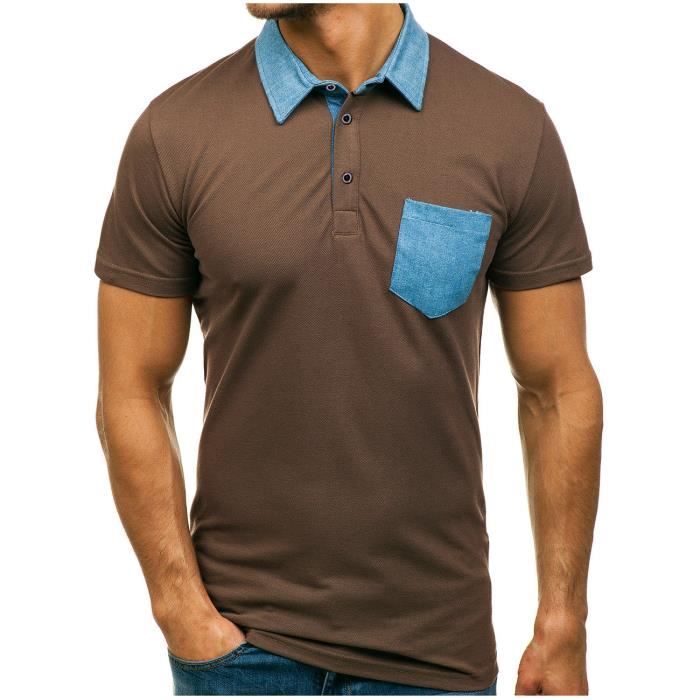 Homme Polo T Shirt homme garçon à manches courtes en coton Casual Comfort Fit Slim 