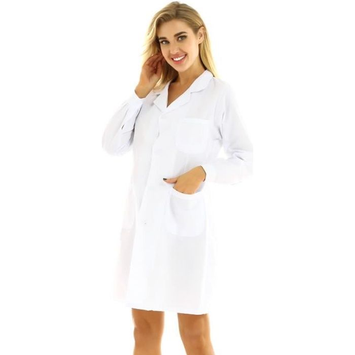 dPois Femme Blouse Blanche Blouse de Laboratoire M decin Chimie Laboratoire Scientifique Etudiant Technicien V tement Travail S XXL