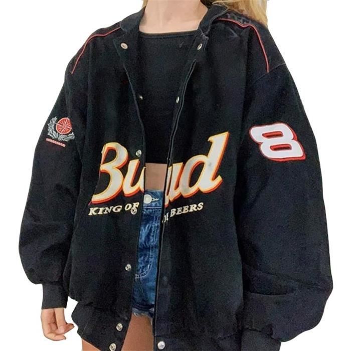 Minetom Blouson Bomber Femme Vintage Veste Bomber Casual Zipper