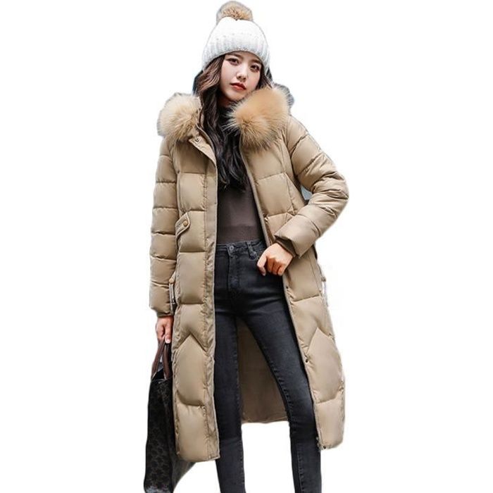 Doudoune Femme Mi Longue Hiver avec Capuche Fausse Fourrure