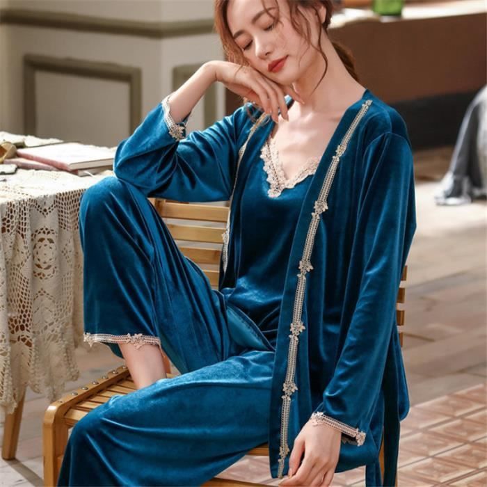 PYJAMA Femme - Pyjama 3 pièces fashion confortable Homewear - bleu NX™ Bleu  - Cdiscount Prêt-à-Porter