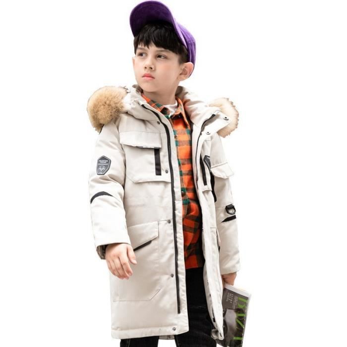 Blouson Enfant Garçon Avec Capuche Fausse Fourrure - Veste Chaude Manches Longues - Taille 120 à 170 Cm
