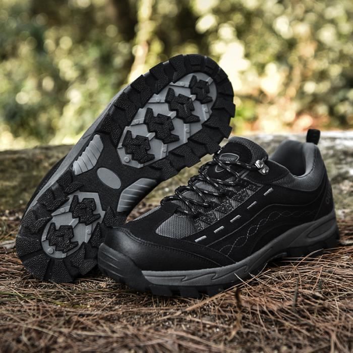 Chaussures Randonnée Homme Pieds Larges - Cuir Imperméable Sans Lacets - Vert