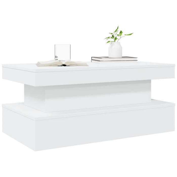 Table basse - OMABETA - PER114160 - Blanc - Bois dingénierie - Lumières LED RVB