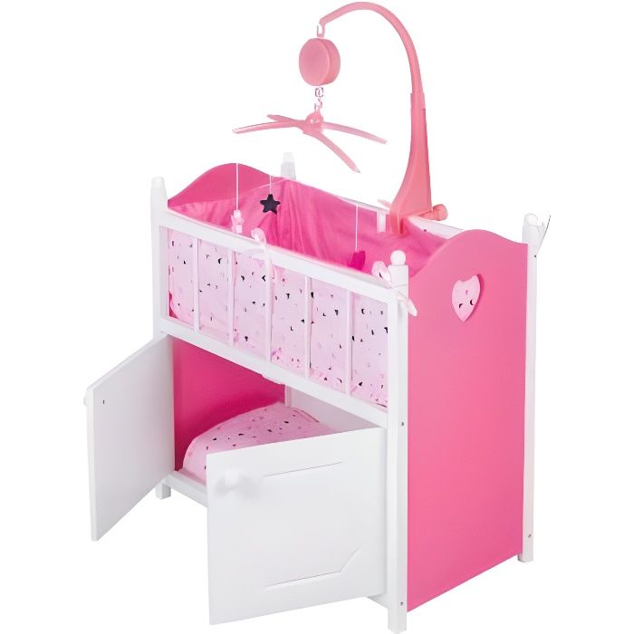 Lit de poupon en bois avec rangement - OTTO - Blanc et Rose - Mobile  musical et parure inclus - Cdiscount Jeux - Jouets