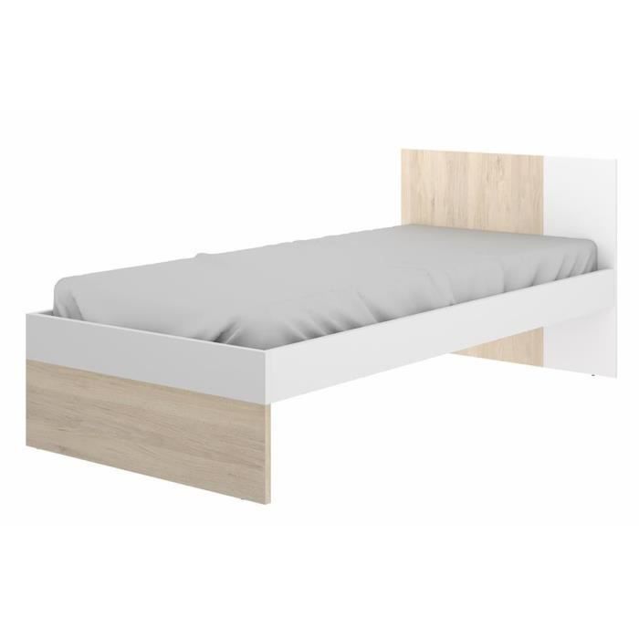 Lit enfant 90 x 190 cm coloris blanc -chêne - Longueur 97 x Hauteur 79 x Profondeur 196 cm Lit enfant 90 x 190 cm coloris blanc -chêne - Longueur 97 x Hauteur 79 x Profondeur 196 cm