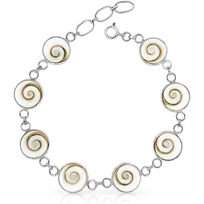 Bracelet Ancien En Argent Massif 925 Avec Nacres De Coquillage - État Général Bon, Nacres Intactes